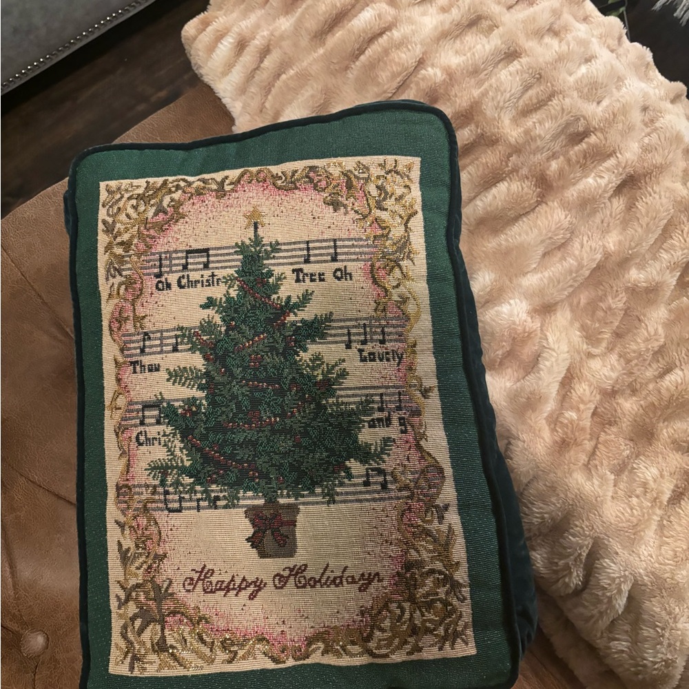 Vintage Holiday Pillow with Christmas Tree Design